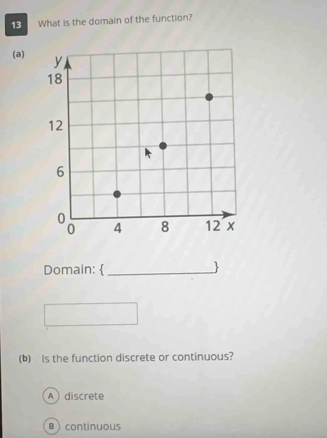 13 what is the domain of the function? (a) graph of a function with poi…
