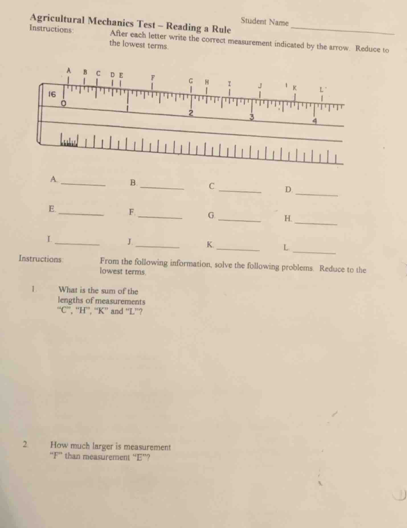agricultural mechanics test – reading a rule student name instructions:…