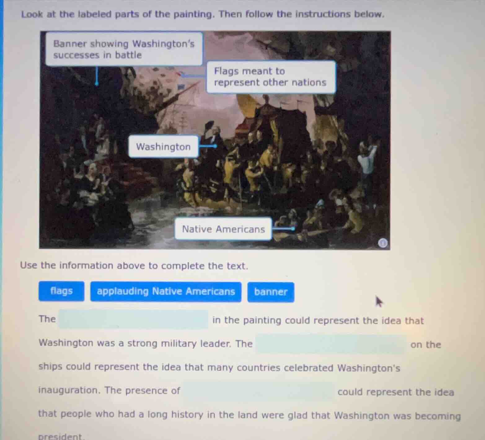 look at the labeled parts of the painting. then follow the instructions…