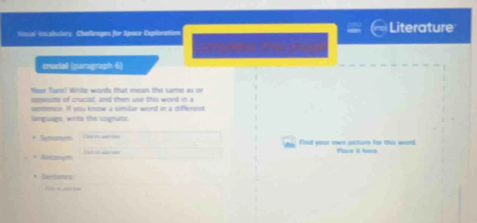 vocabulary challenges for space exploration complete the page crucial (…