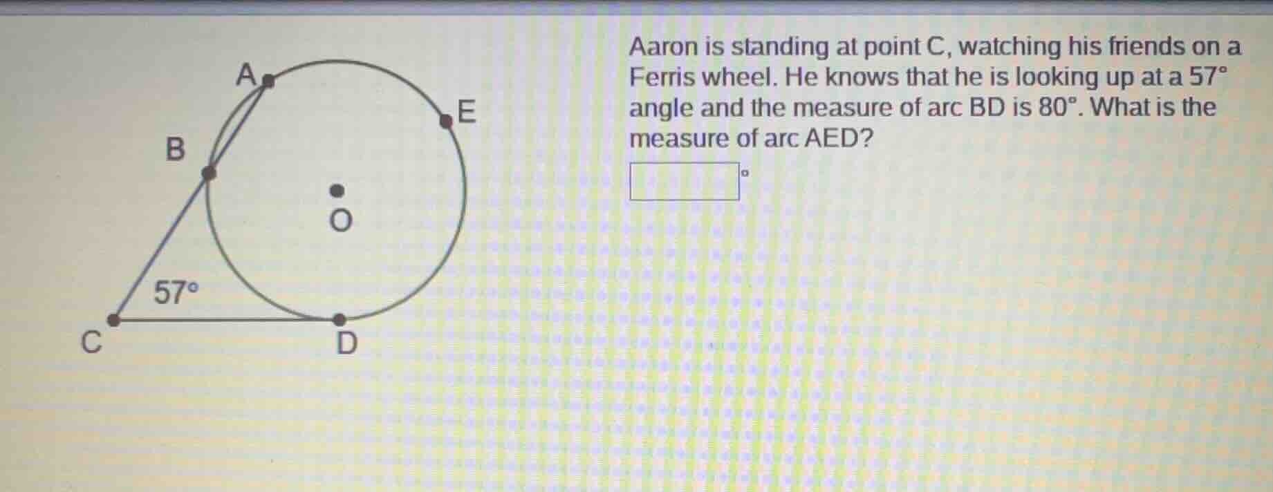 aaron is standing at point c, watching his friends on a ferris wheel. h…