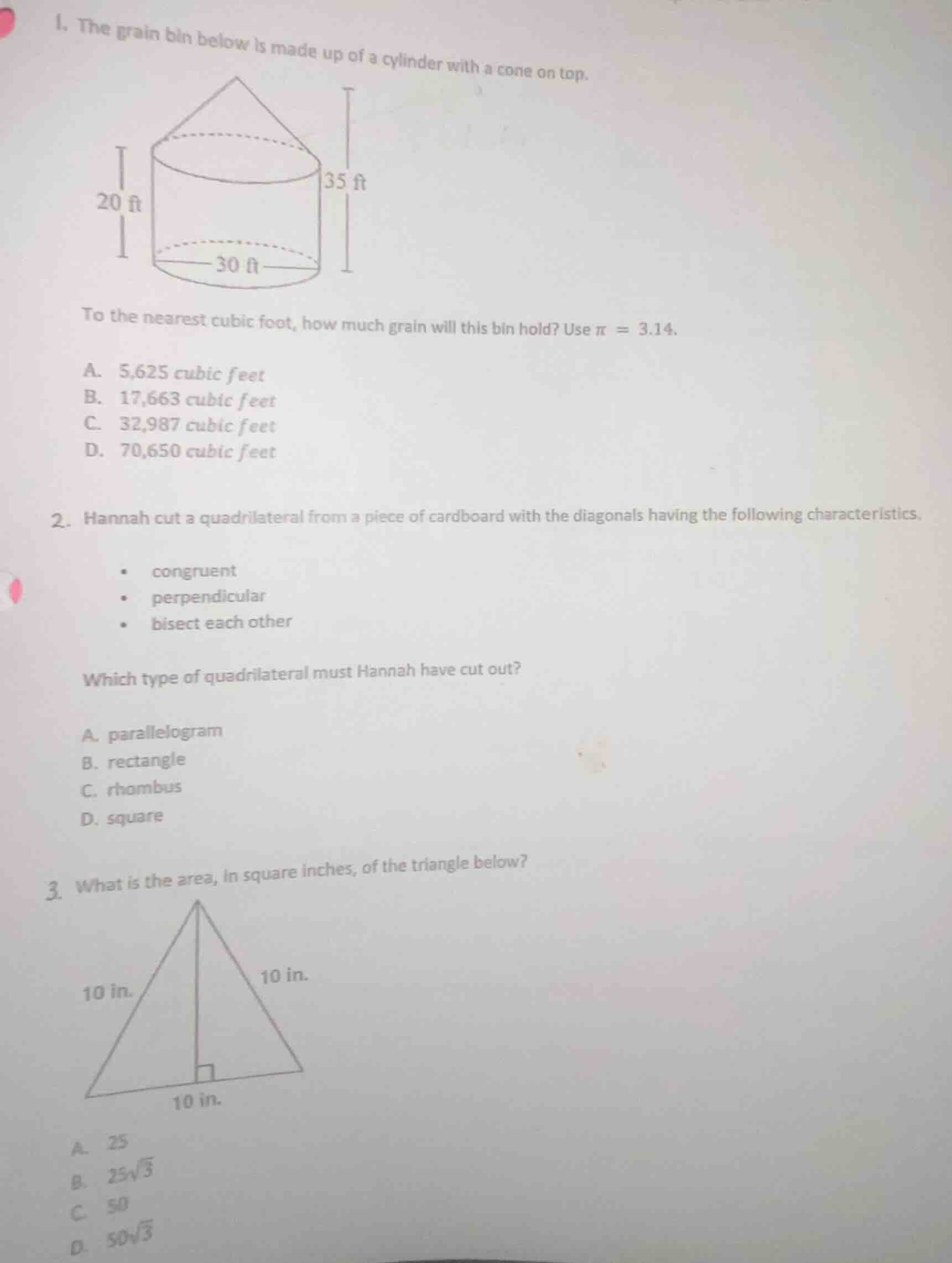1. the grain bin below is made up of a cylinder with a cone on top. (im…
