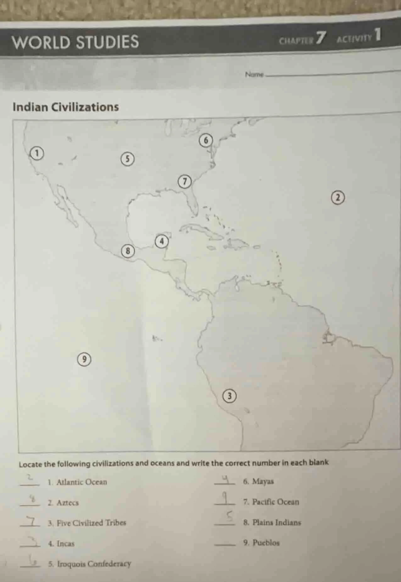 world studies chapter 7 activity 1 name indian civilizations locate the…
