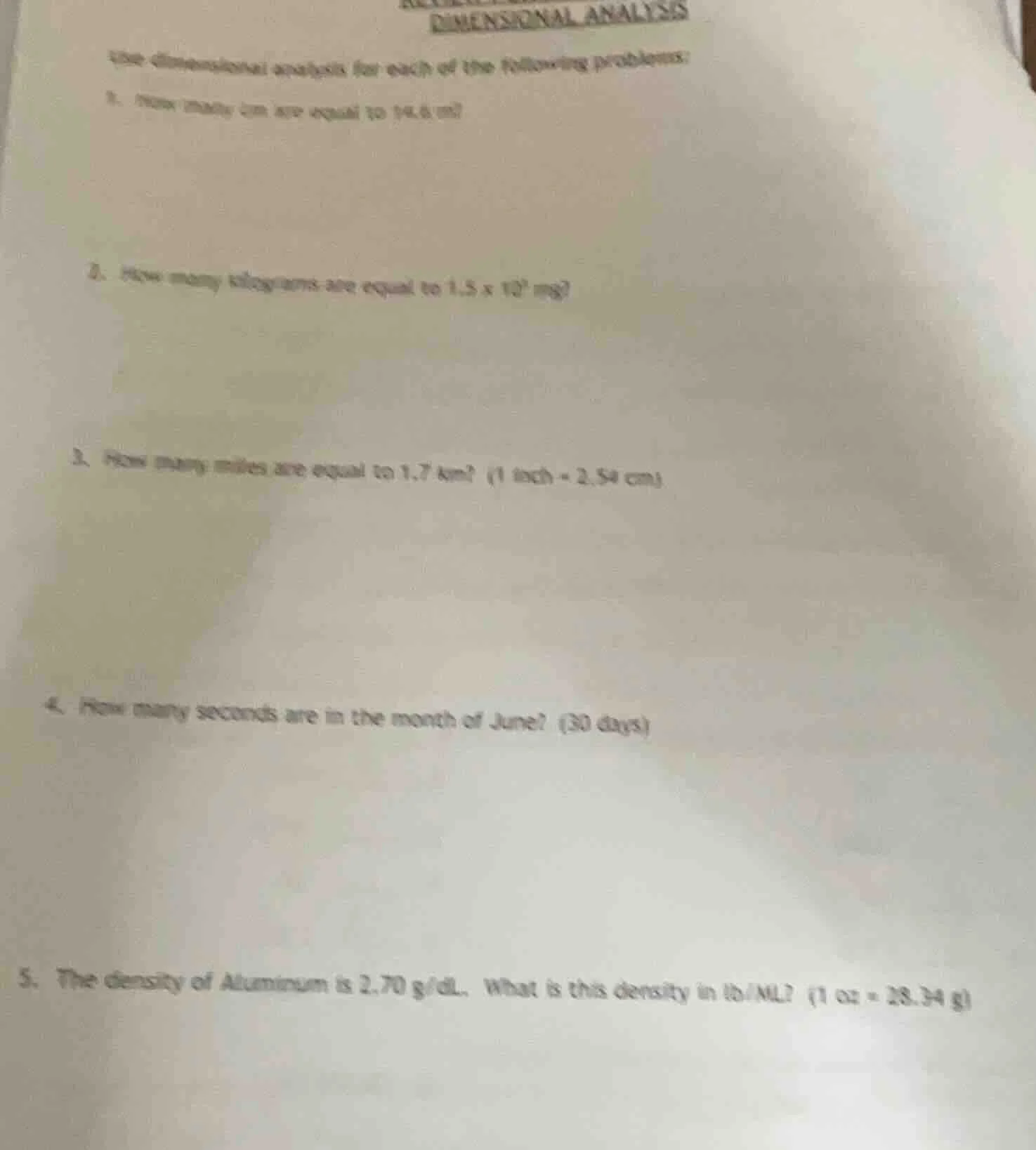 dimensional analysis use dimensional analysis for each of the following…