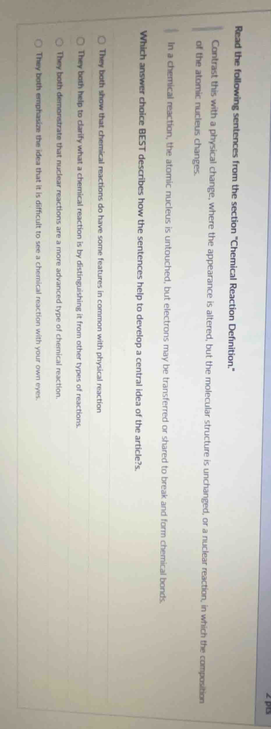 read the following sentences from the section \chemical reaction defini…