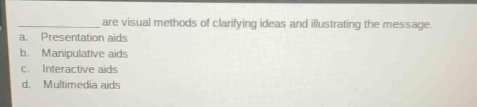 _________ are visual methods of clarifying ideas and illustrating the m…