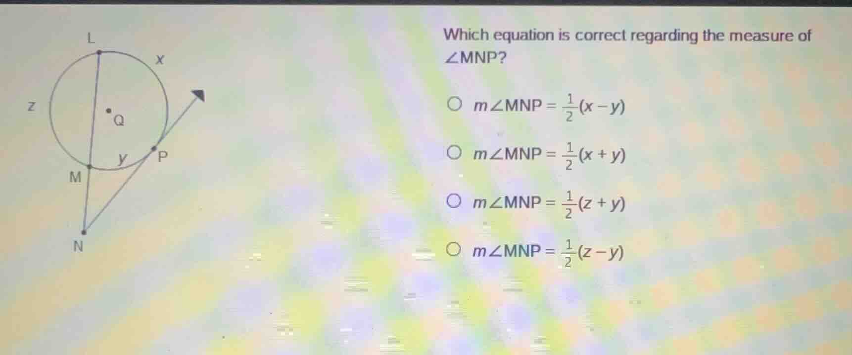 which equation is correct regarding the measure of ∠mnp? \\( \\bigcirc …