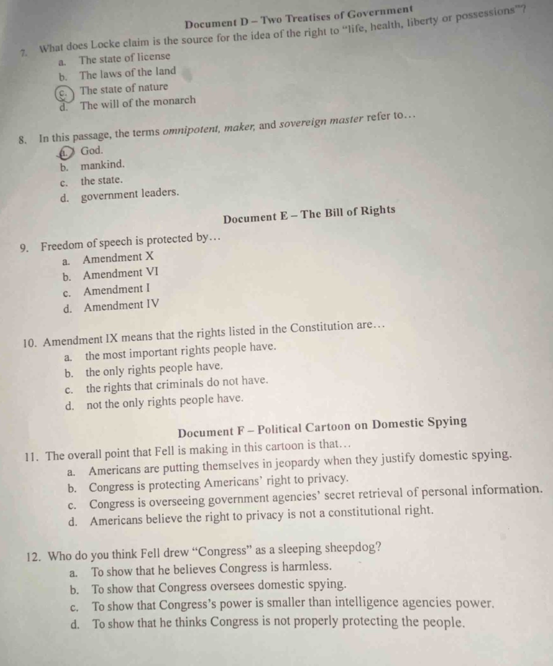 document d – two treatises of government 7. what does locke claim is th…