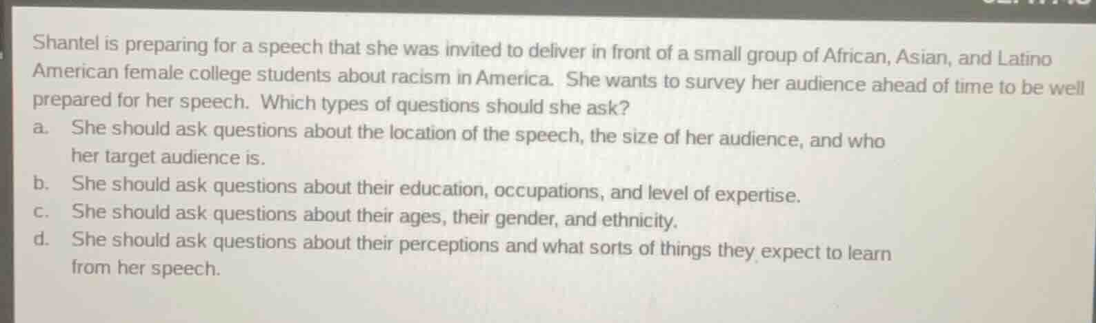shantel is preparing for a speech that she was invited to deliver in fr…