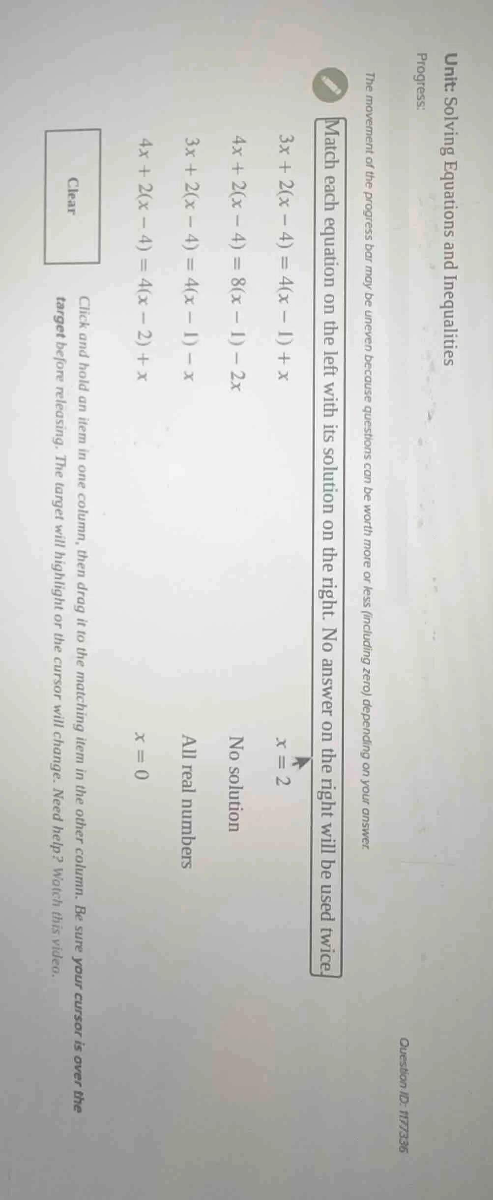 unit: solving equations and inequalities progress: question id: 1177336…