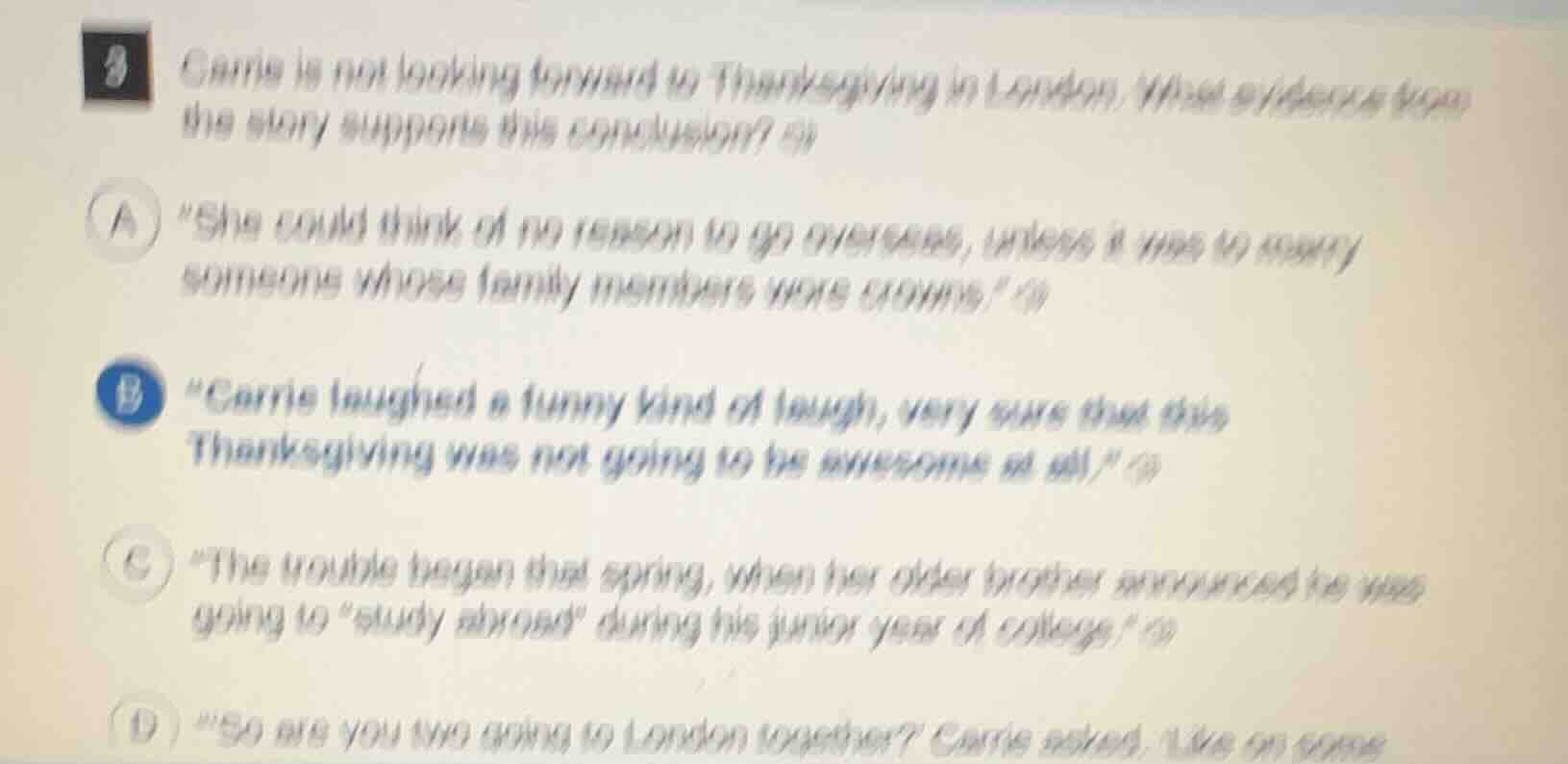 3 carrie is not looking forward to thanksgiving in london. what evidenc…