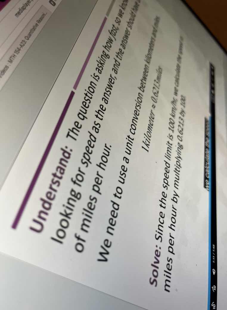 understand: the question is asking how fast, so we know we are looking …