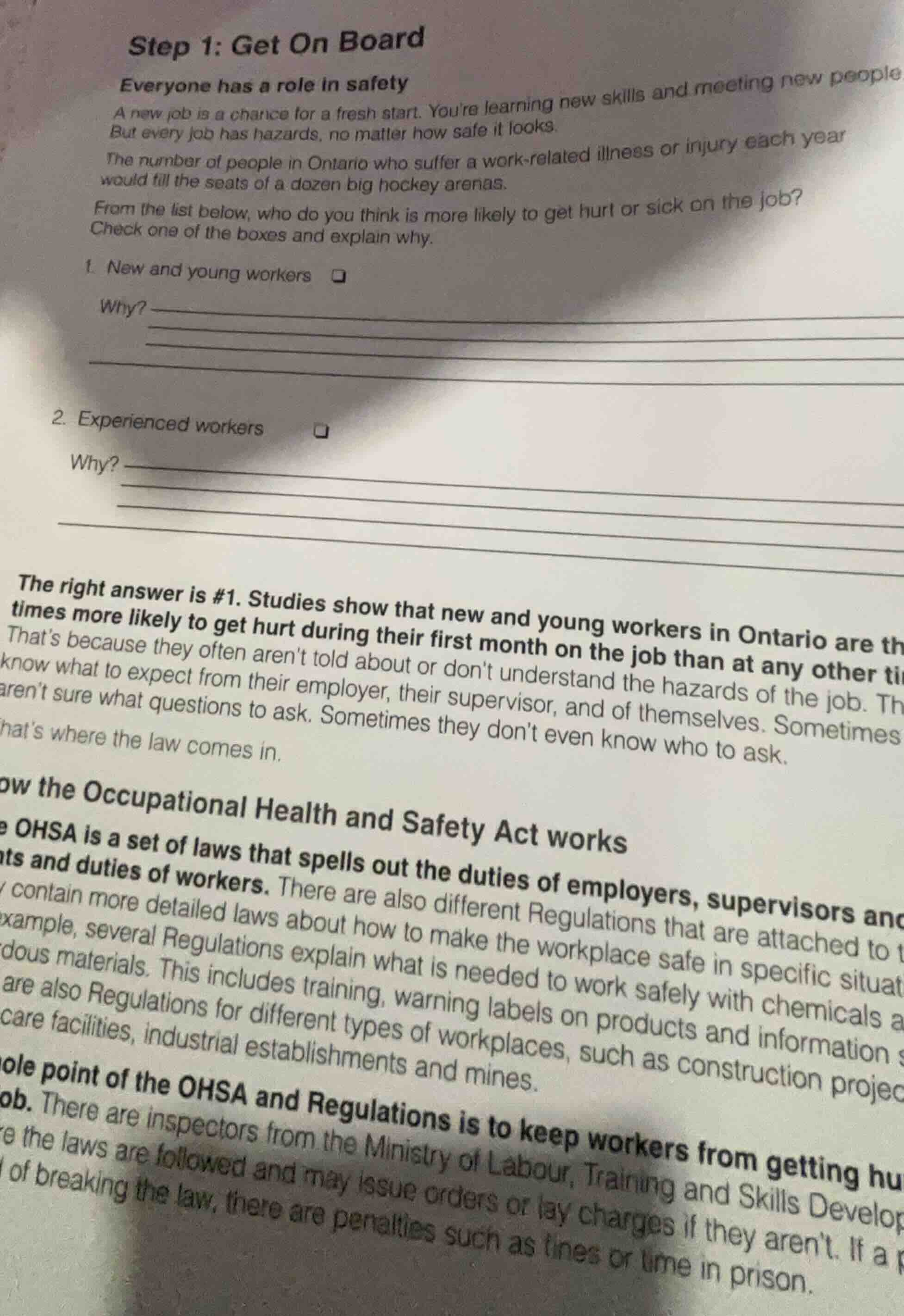 step 1: get on board everyone has a role in safety a new job is a chanc…