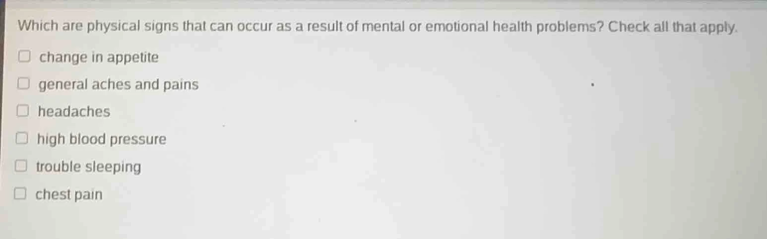 which are physical signs that can occur as a result of mental or emotio…