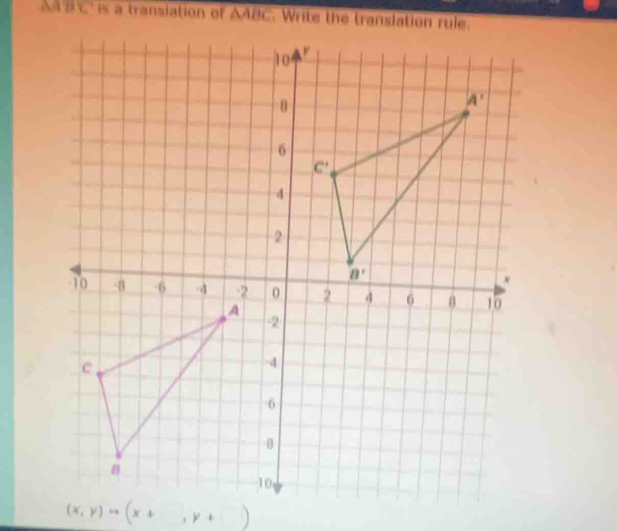 △abc is a translation of △abc. write the translation rule. (x, y) → (x …