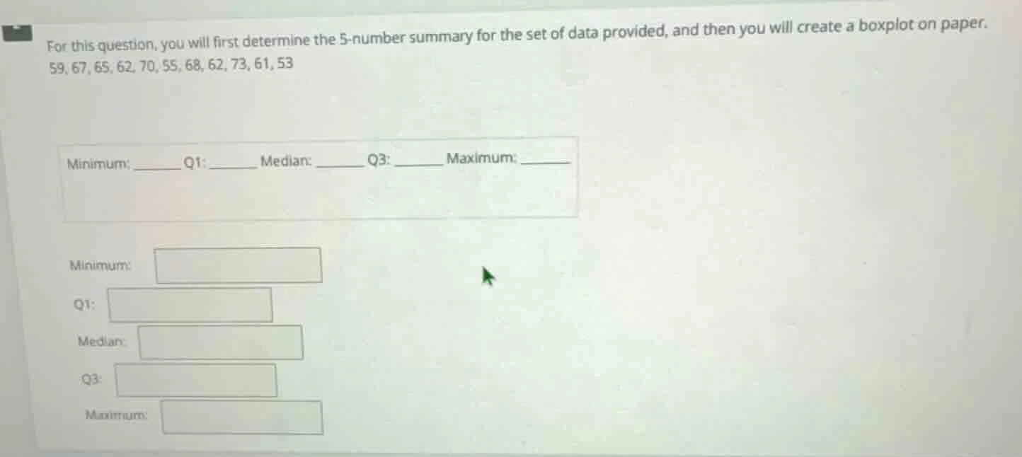 for this question, you will first determine the 5 - number summary for …