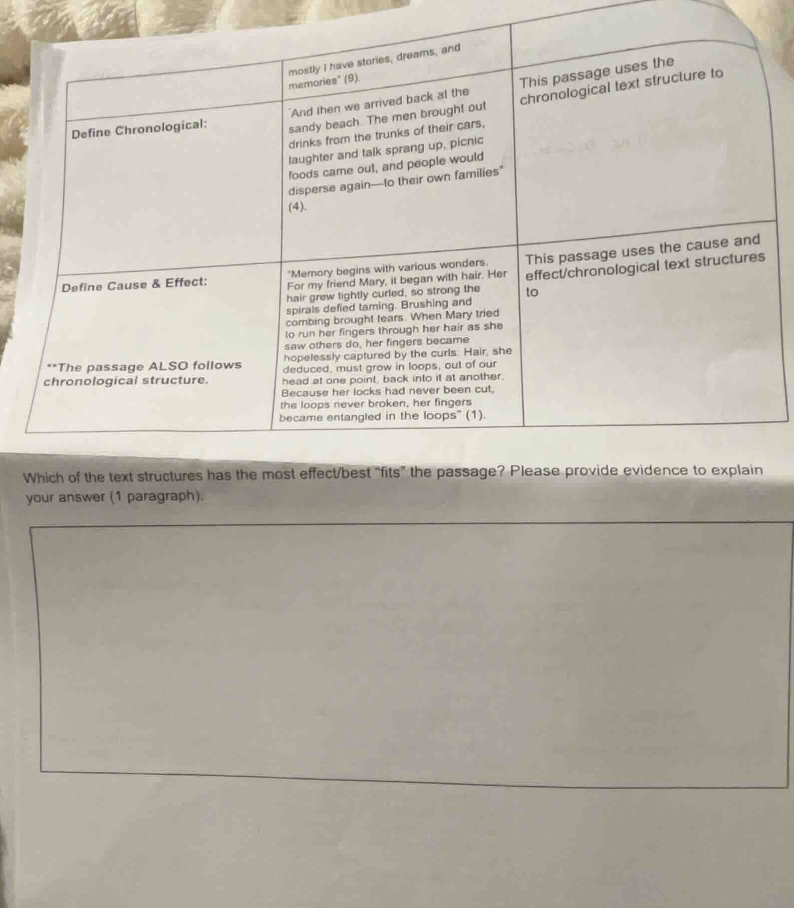 mostly i have stories, dreams, and memories\ (9). define chronological:…