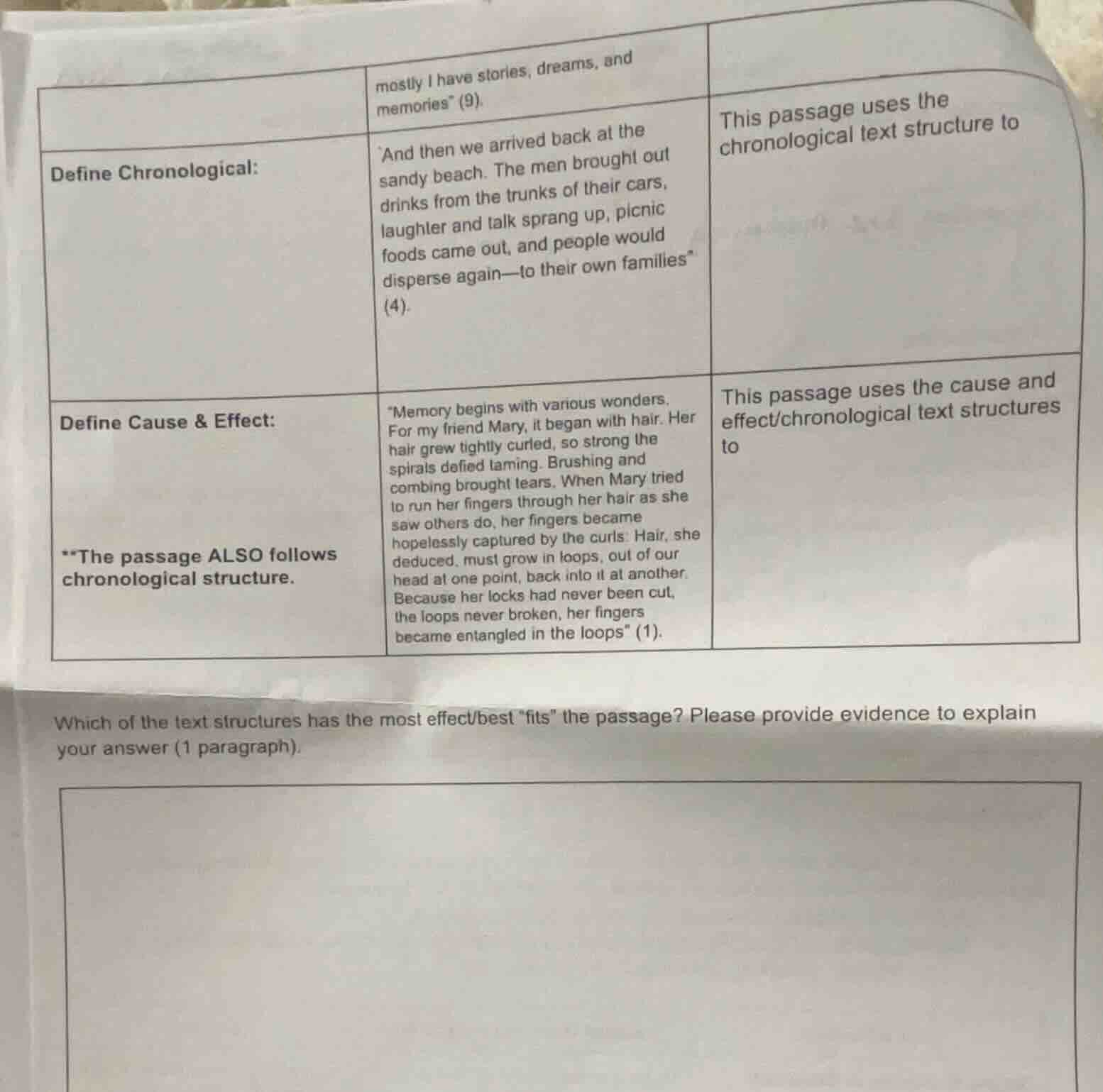 mostly i have stories, dreams, and memories\ (9). define chronological:…