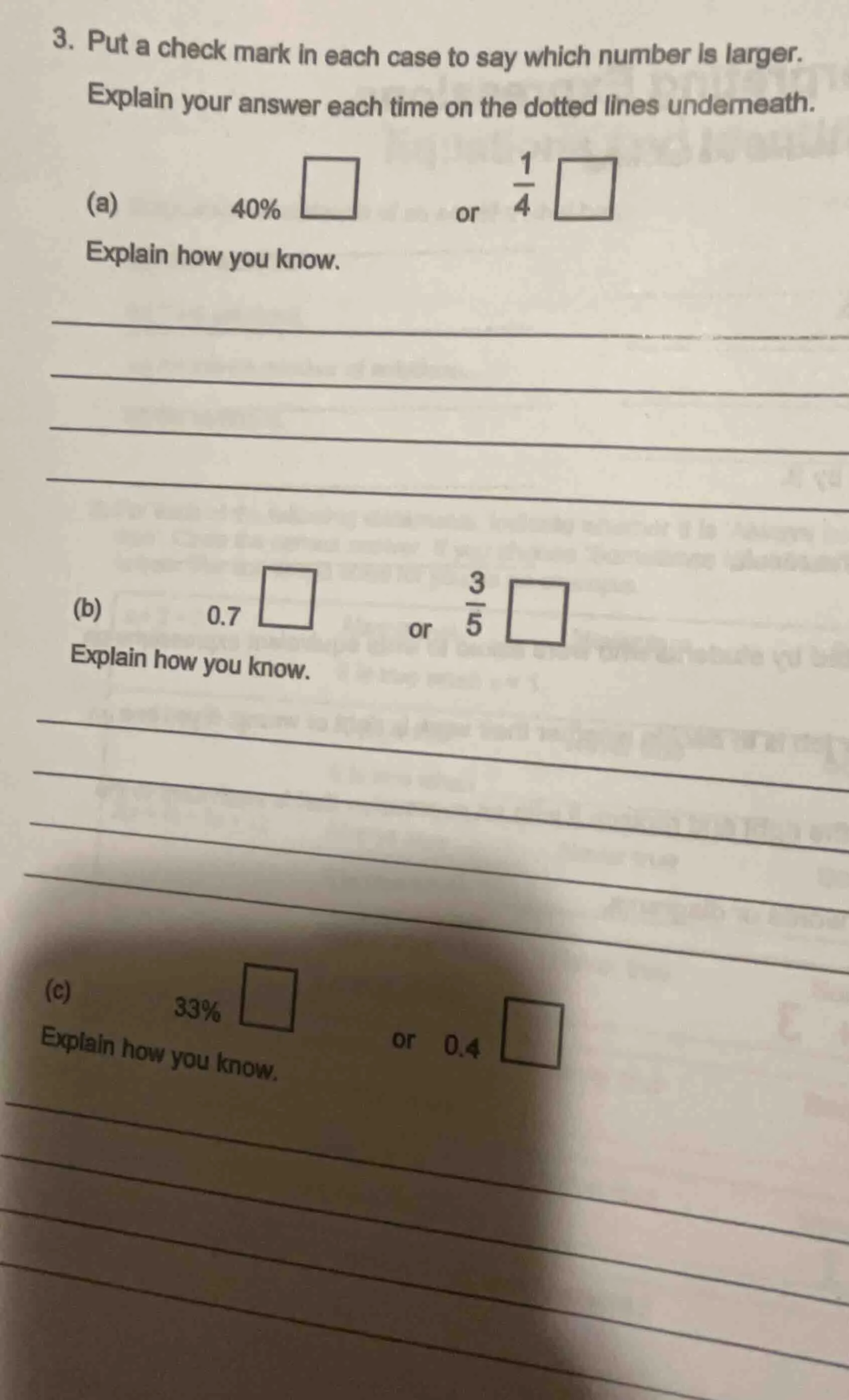 3. put a check mark in each case to say which number is larger. explain…