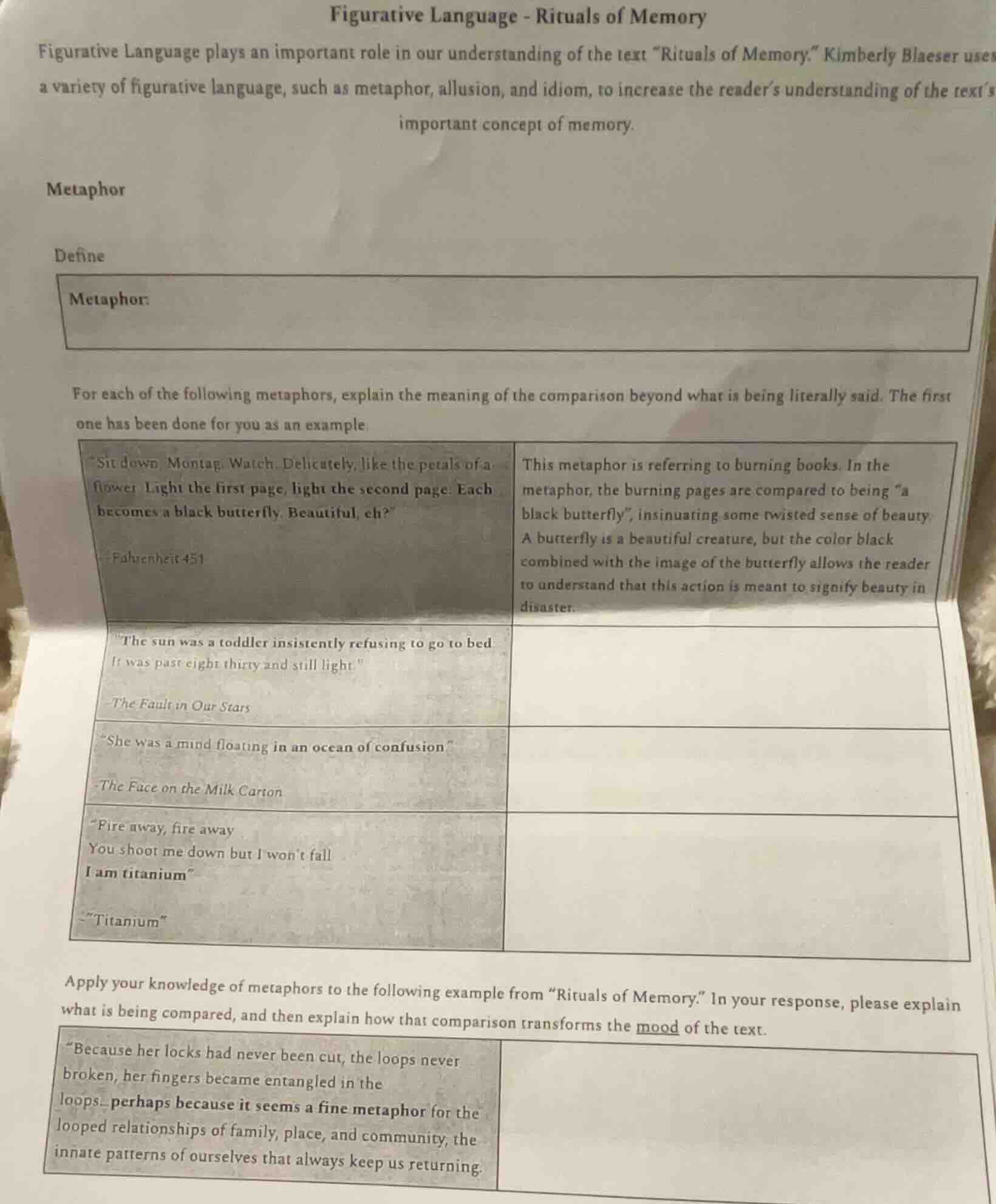 figurative language - rituals of memory figurative language plays an im…