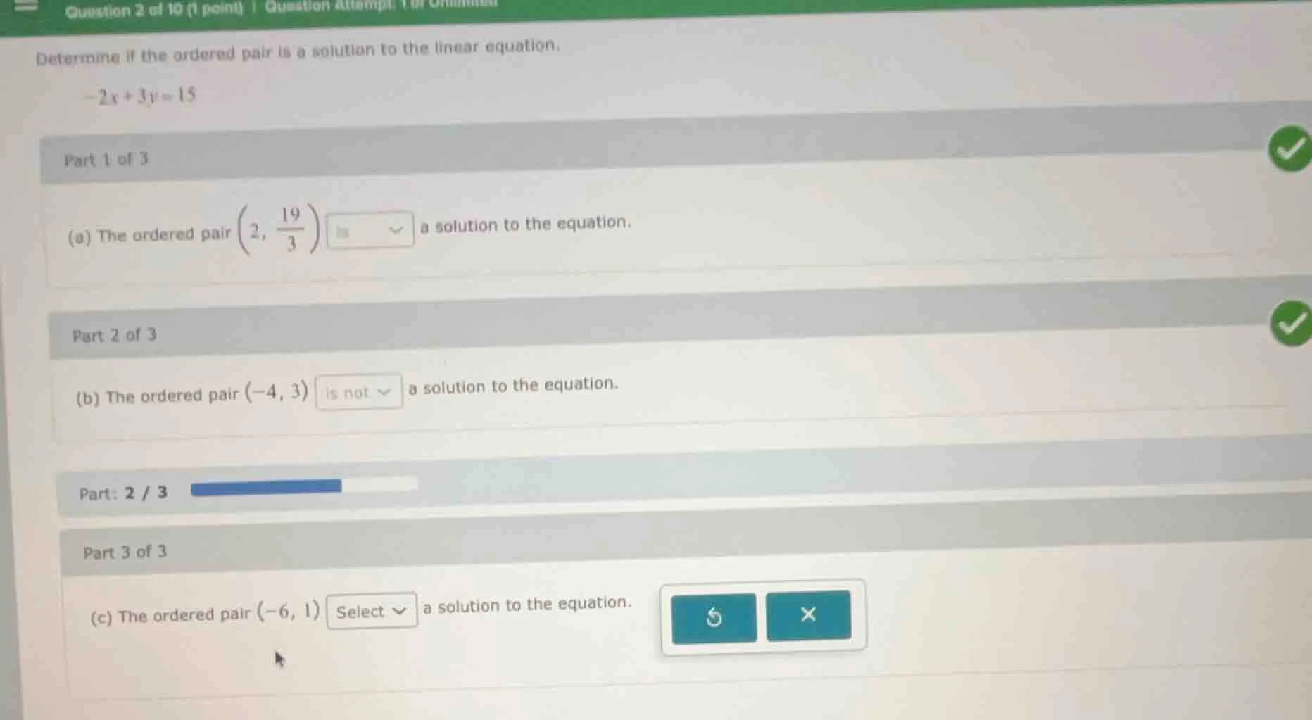 determine if the ordered pair is a solution to the linear equation. $-2…