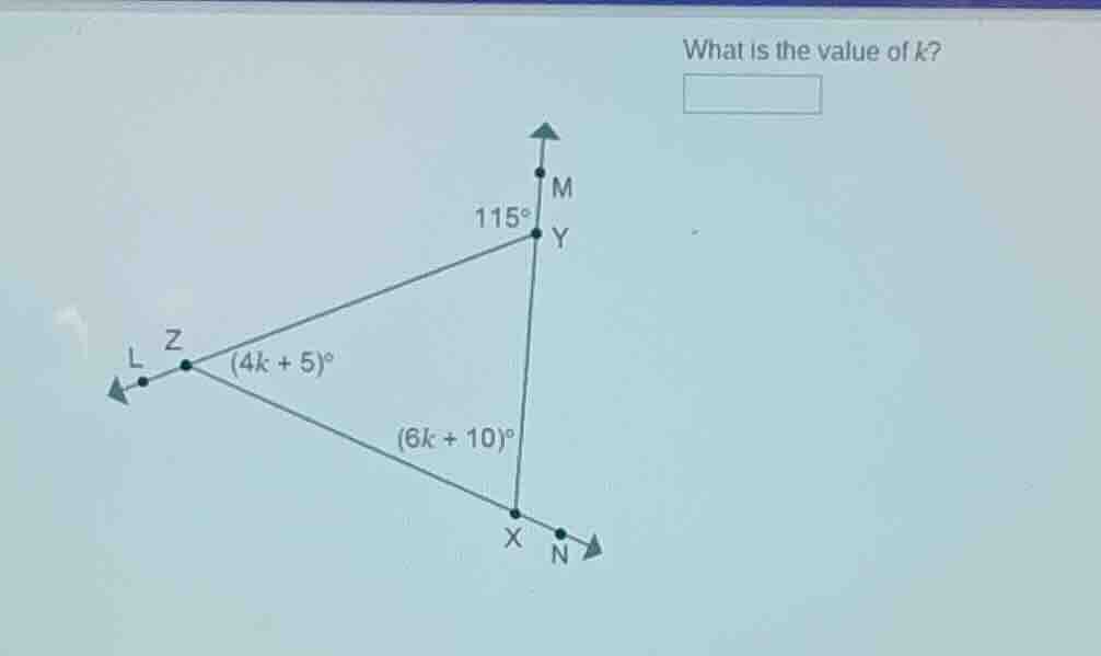 what is the value of k? there is a diagram with points l, z, y, x, m, n…