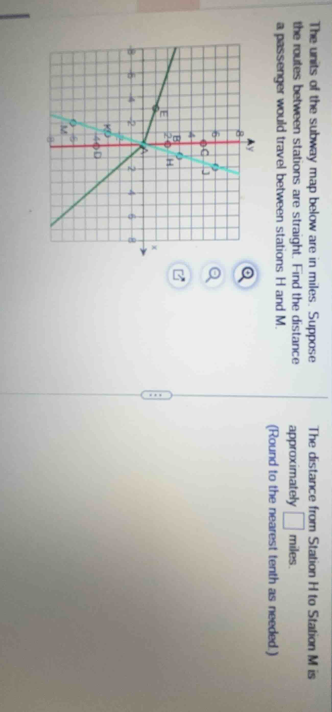 the units of the subway map below are in miles. suppose the routes betw…