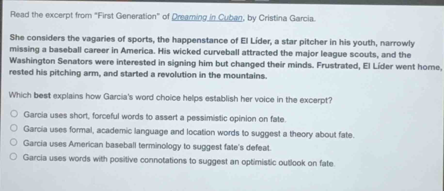 read the excerpt from \first generation\ of dreaming in cuban, by crist…