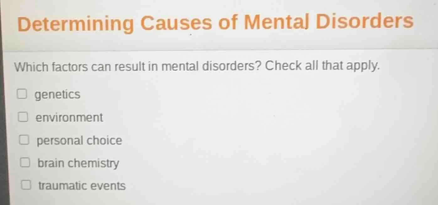 determining causes of mental disorders which factors can result in ment…