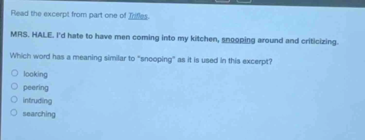 read the excerpt from part one of trifles. mrs. hale. i’d hate to have …