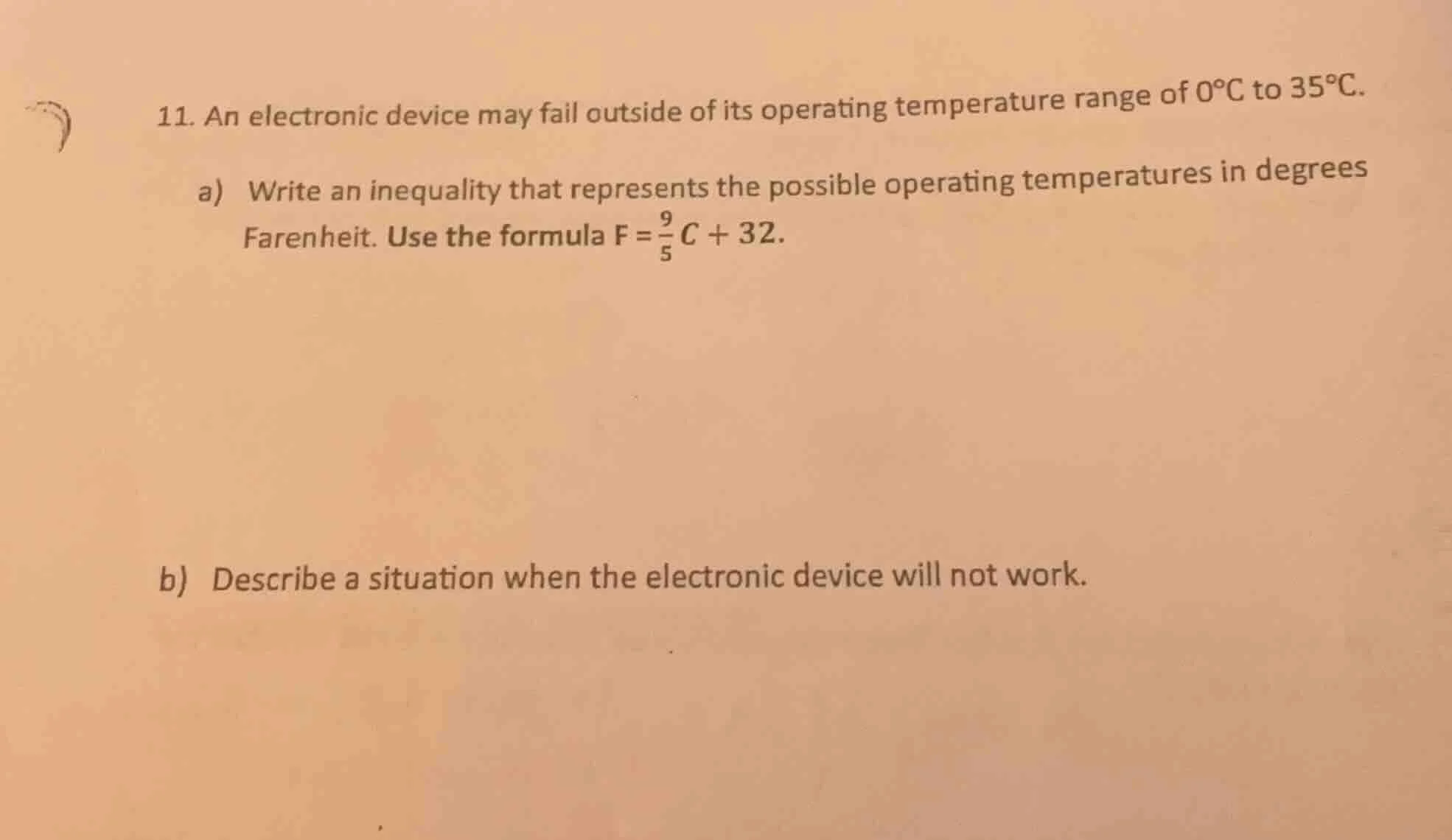 11. an electronic device may fail outside of its operating temperature …