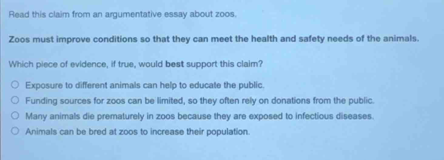 read this claim from an argumentative essay about zoos. zoos must impro…