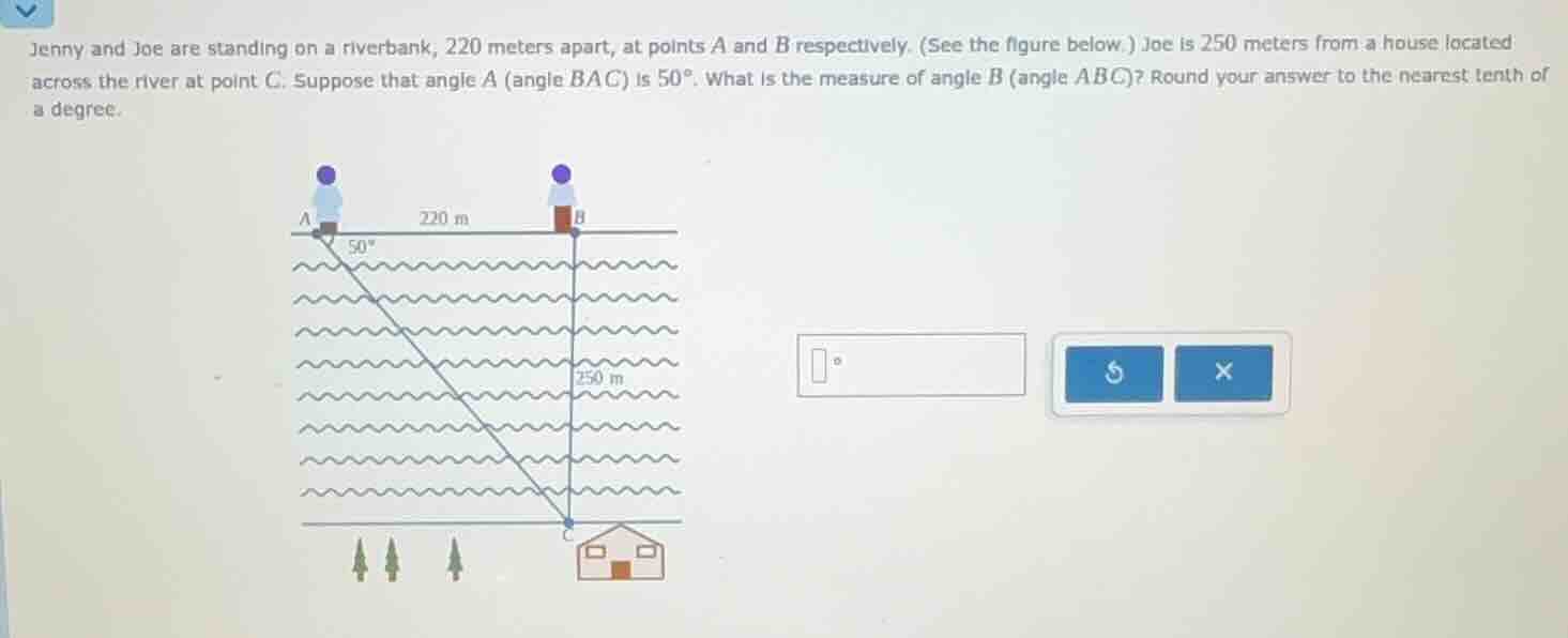 jenny and joe are standing on a riverbank, 220 meters apart, at points …