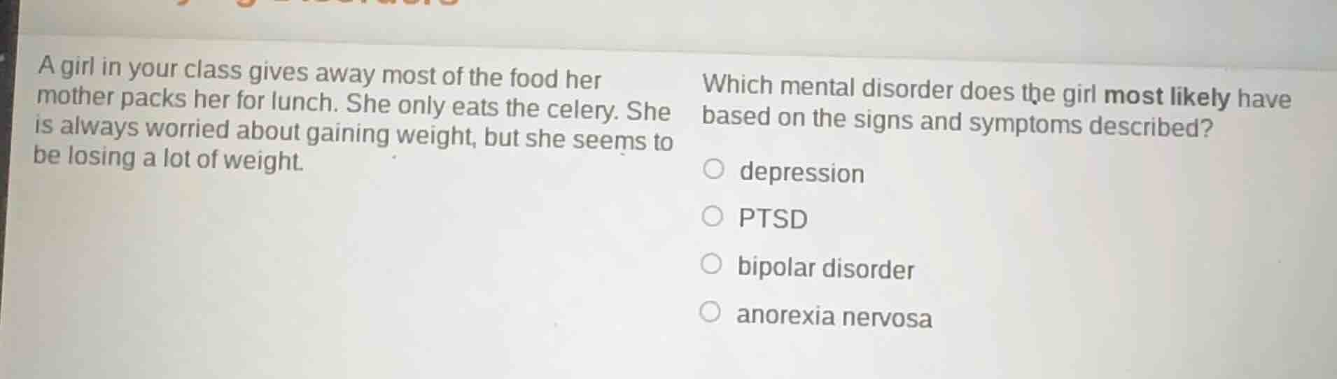 a girl in your class gives away most of the food her mother packs her f…