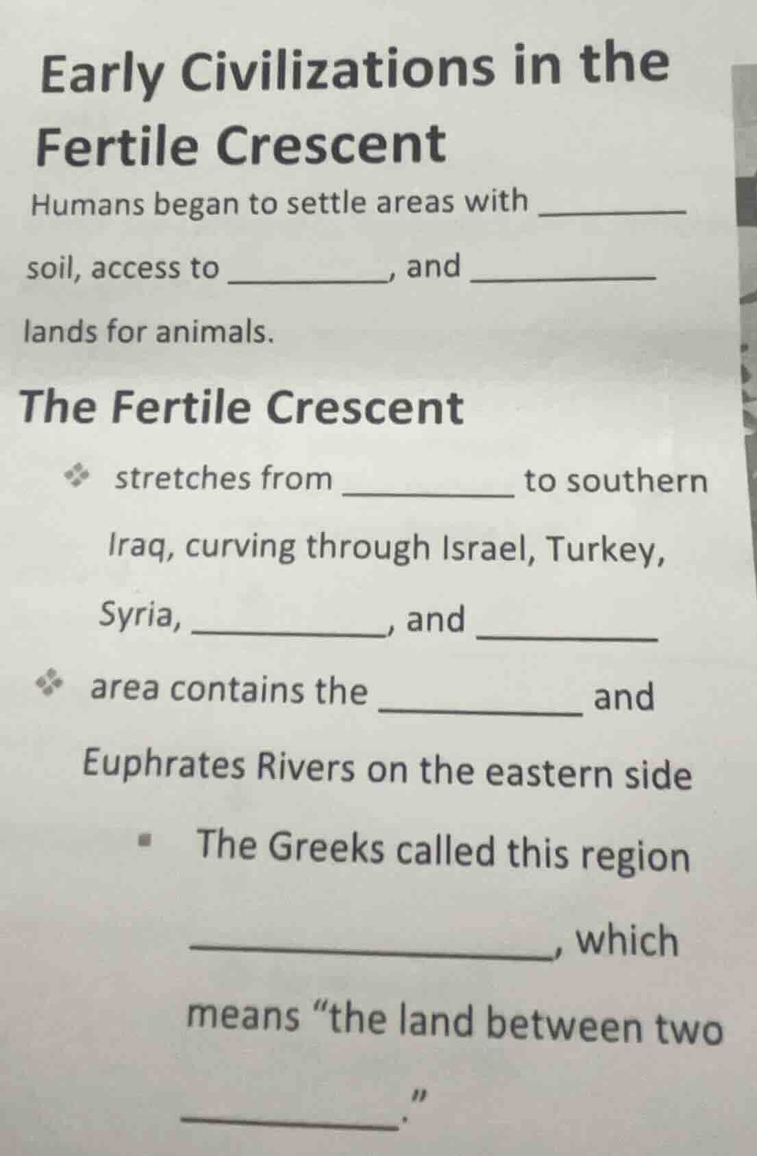 early civilizations in the fertile crescent humans began to settle area…