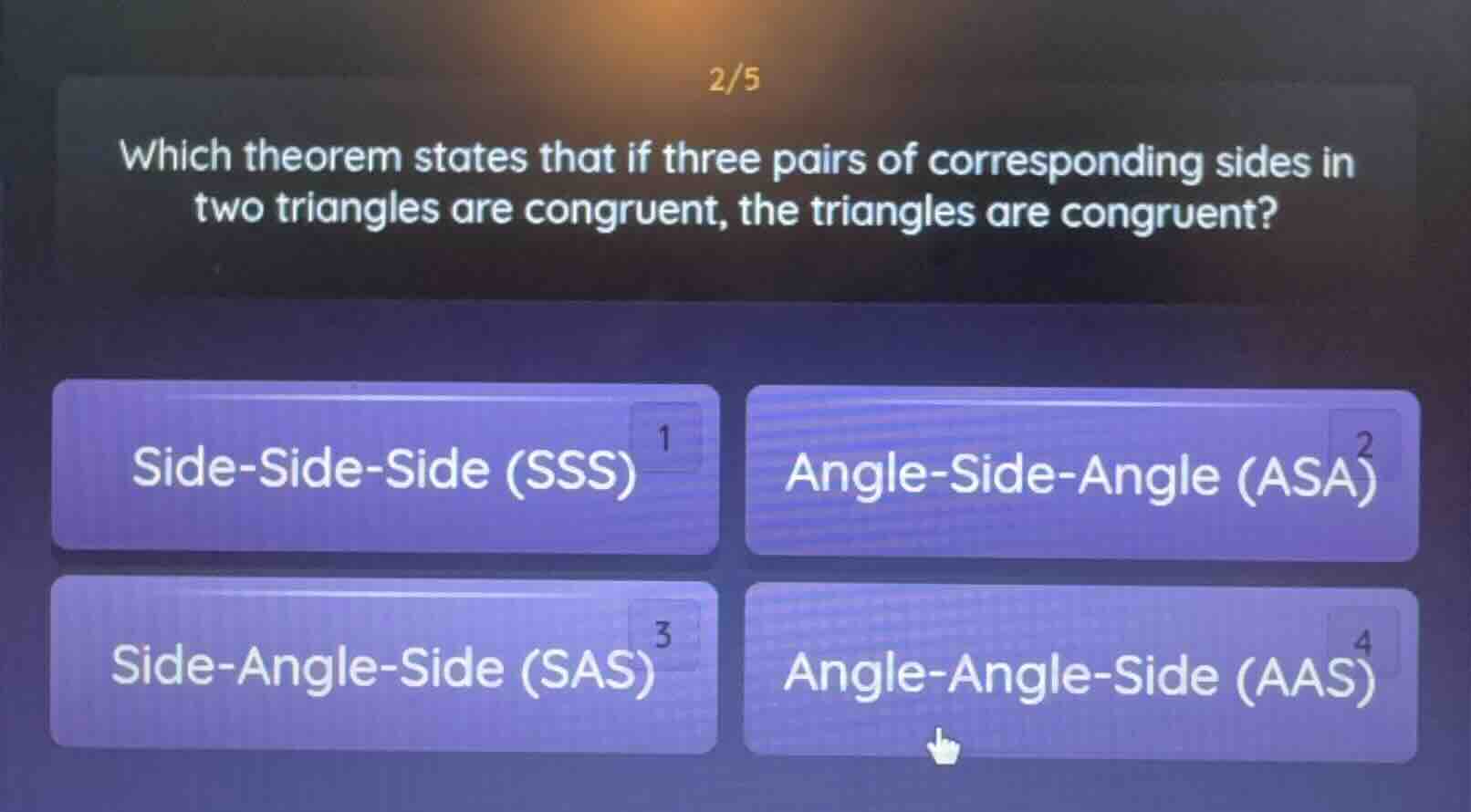 2/5 which theorem states that if three pairs of corresponding sides in …