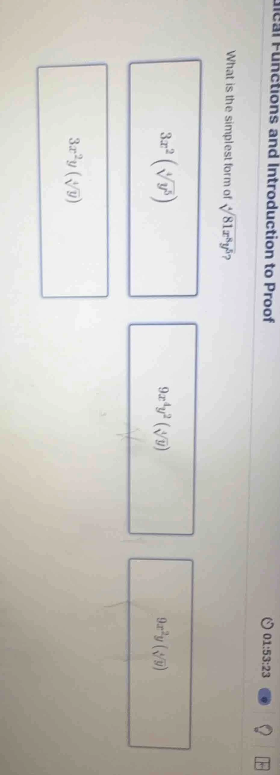 what is the simplest form of \\(\\sqrt{81x^8y^5}\\)? \\(3x^2\\left(\\sq…