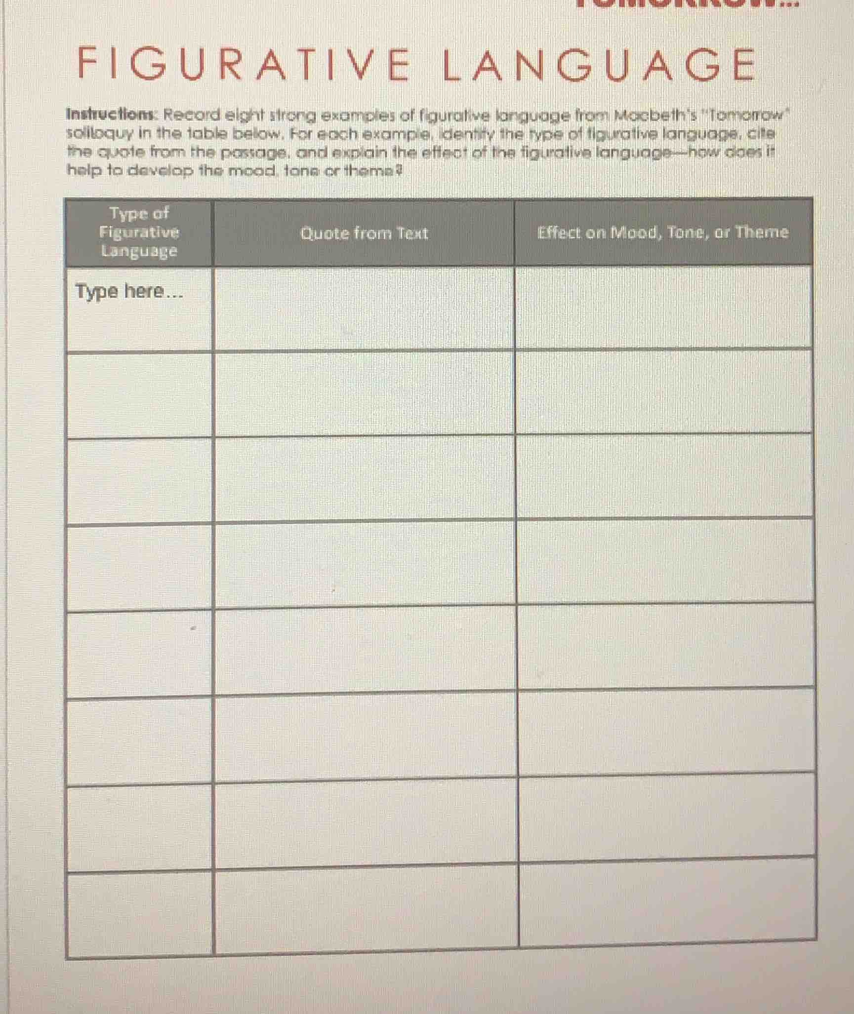 figurative language instructions: record eight strong examples of figur…