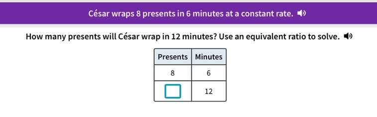 césar wraps 8 presents in 6 minutes at a constant rate. how many presen…