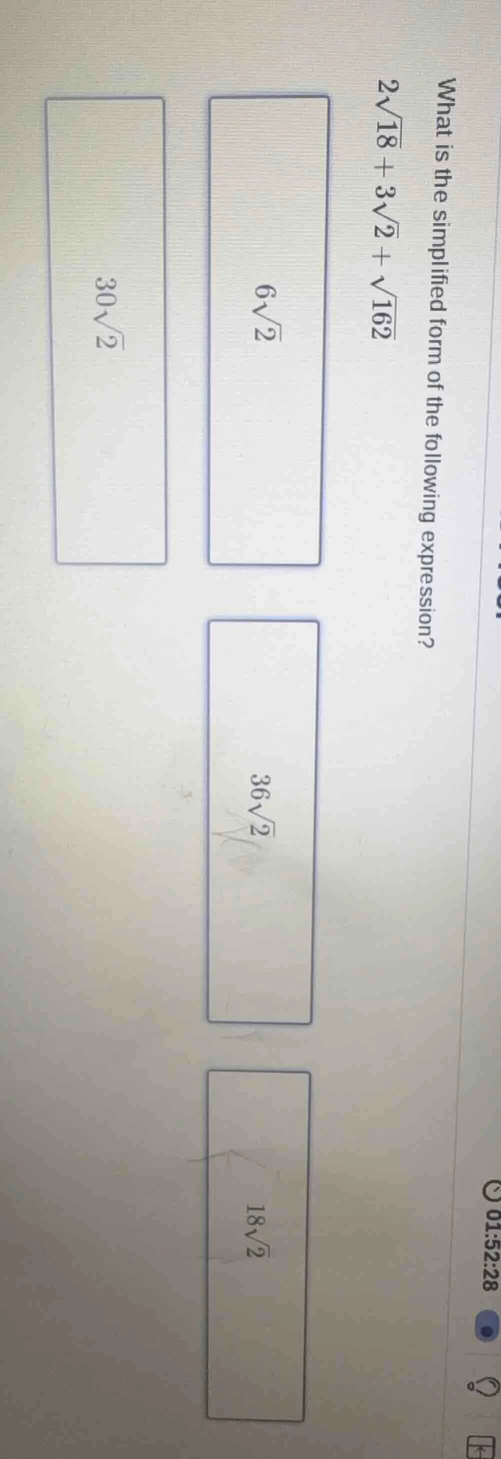what is the simplified form of the following expression? $2\\sqrt{18} +…