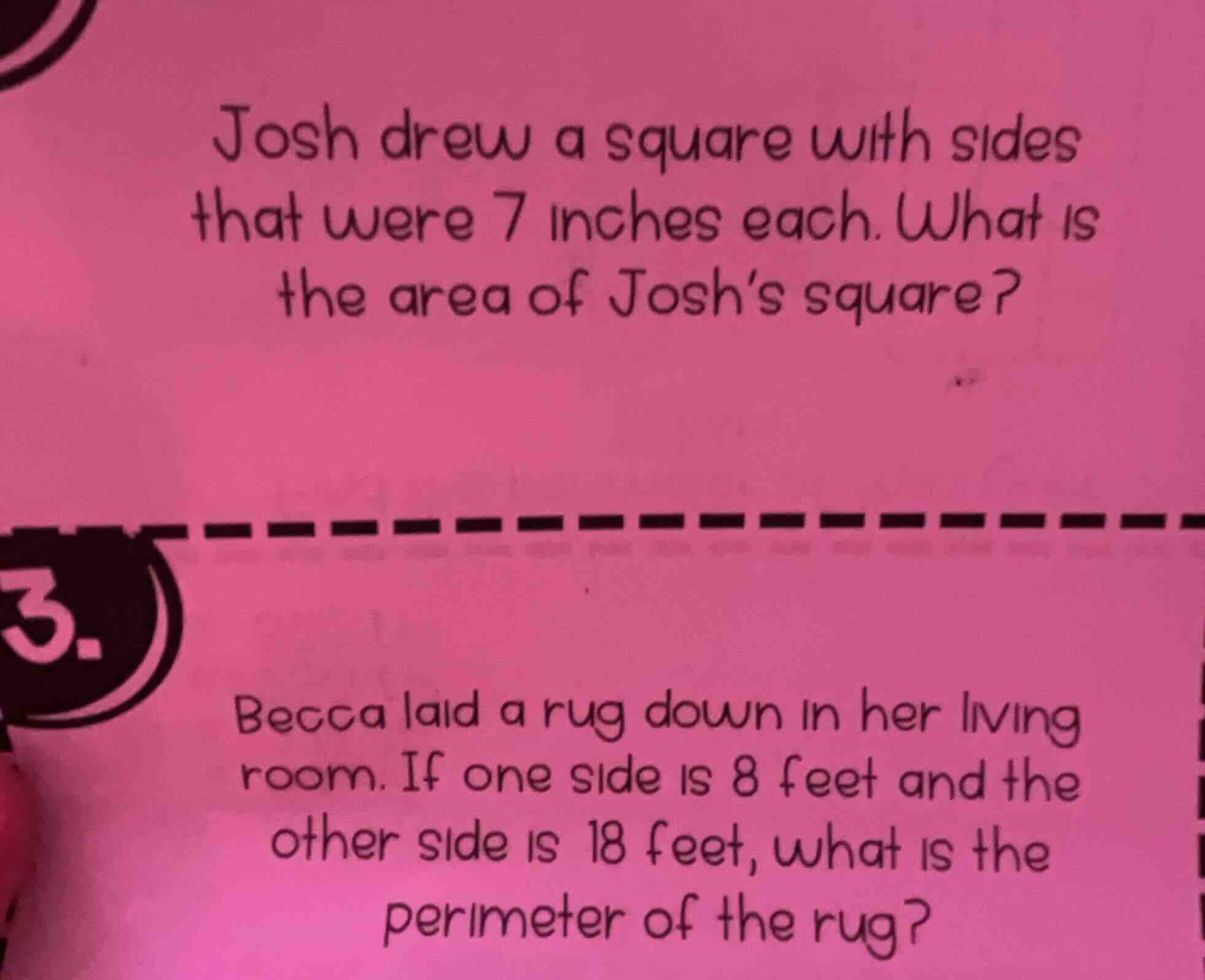 josh drew a square with sides that were 7 inches each. what is the area…