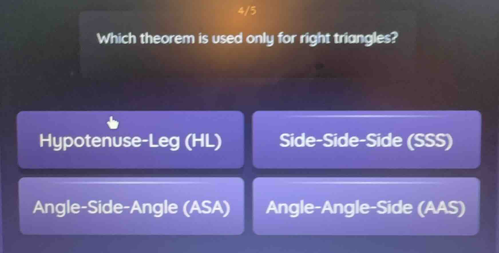 which theorem is used only for right triangles? hypotenuse-leg (hl) sid…