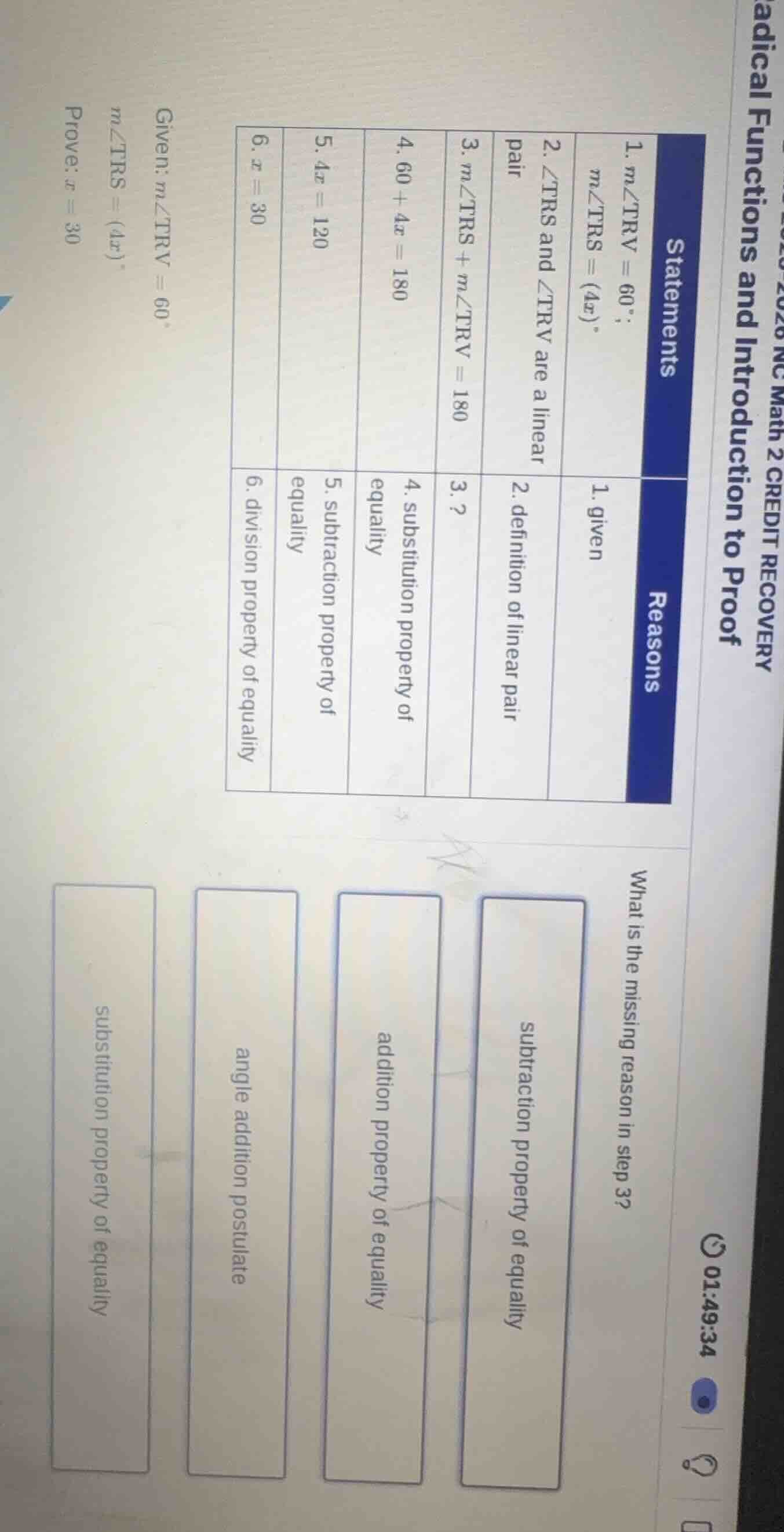 radical functions and introduction to proof 1. given: ( mangle trv = 60…