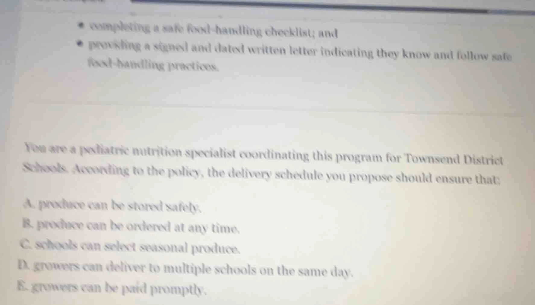 completing a safe food - handling checklist; and providing a signed and…