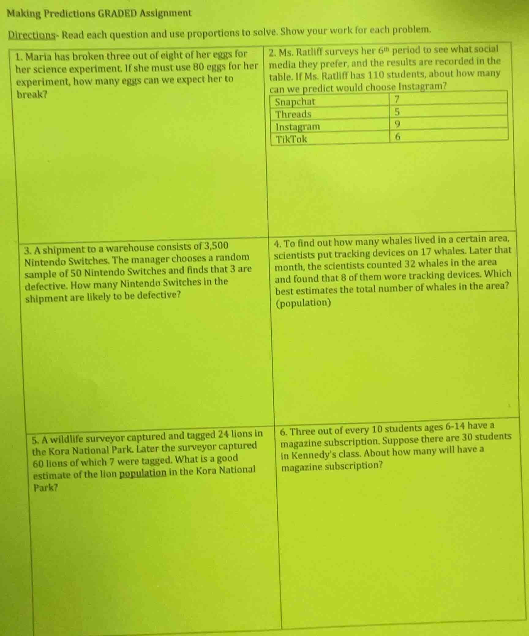 making predictions graded assignment directions- read each question and…