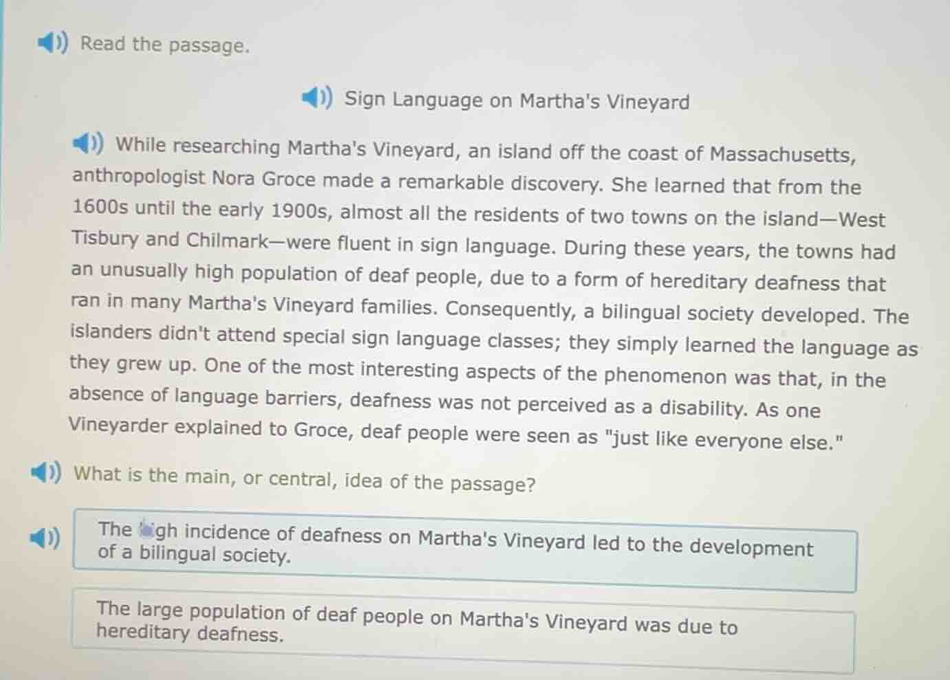 read the passage. sign language on marthas vineyard while researching m…
