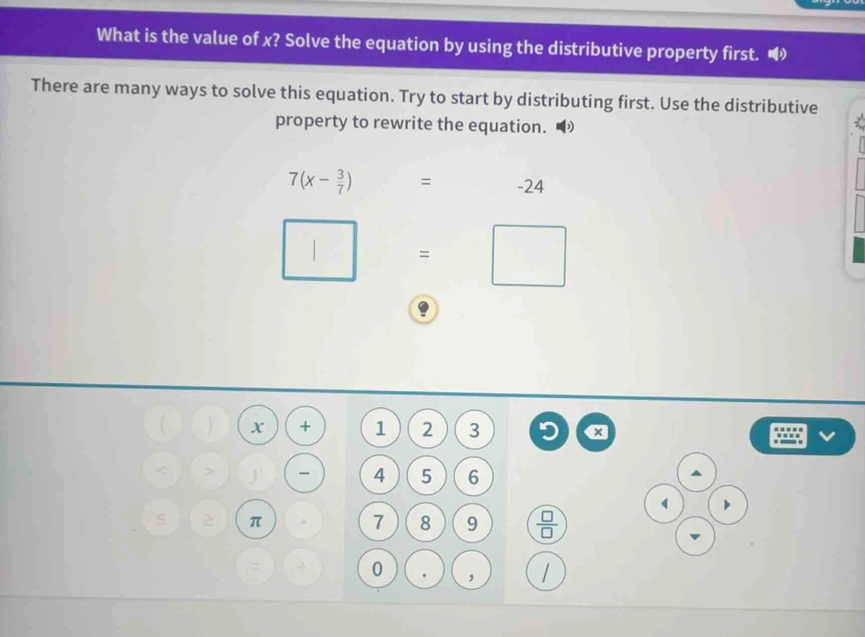 what is the value of x? solve the equation by using the distributive pr…