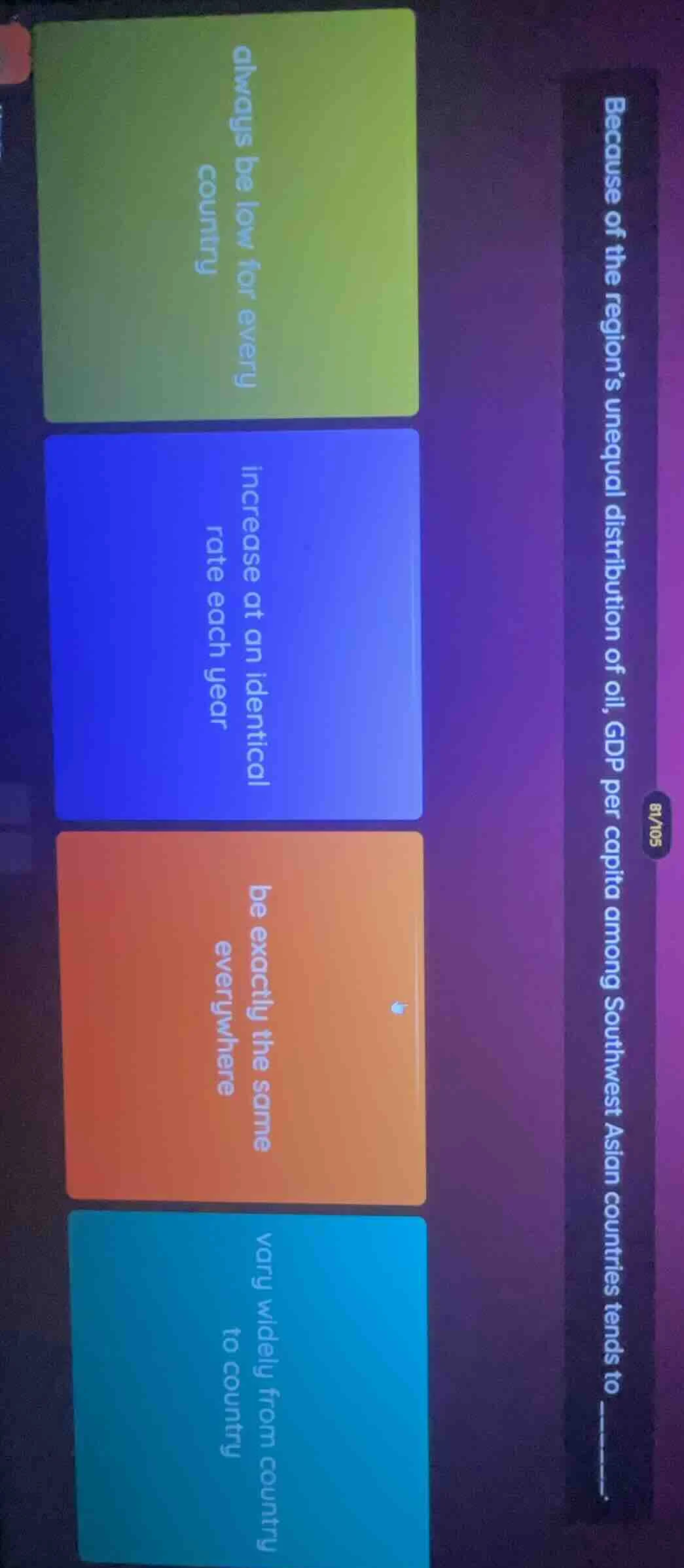 because of the region’s unequal distribution of oil, gdp per capita amo…