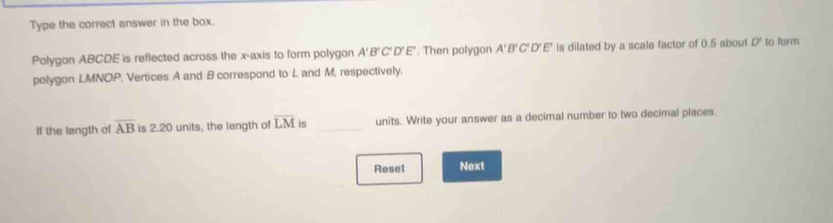 type the correct answer in the box. polygon abcde is reflected across t…
