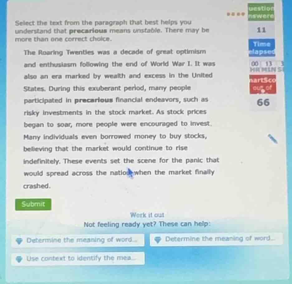 select the text from the paragraph that best helps you understand that …